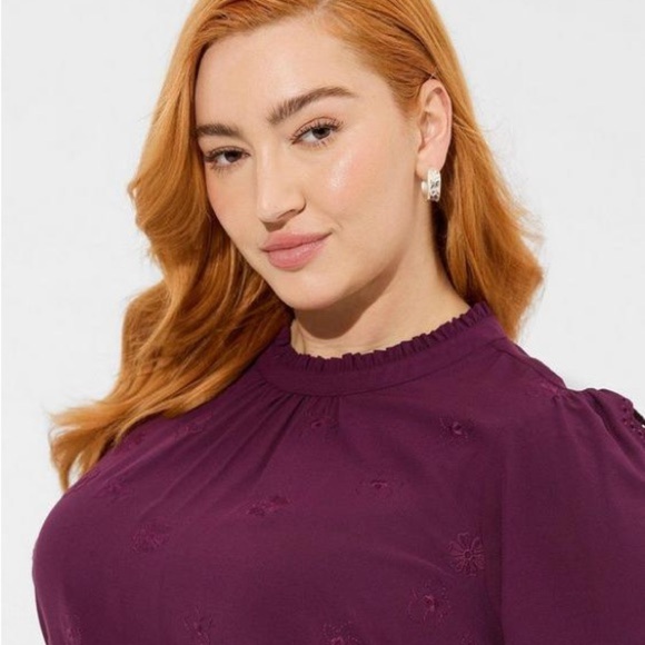 TORRID Challis Embroidered Cut Out Long Sleeve Blouse - Picture 5 of 8